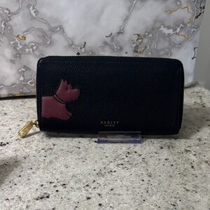 RADLEY LONDON Black Leather Zip Wallet with Pink Scottie Accent
